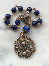 Load image into Gallery viewer, Blue Pocket Rosary - First Communion Tenner - Lapis and Bronze - Single Decade Rosary CeCeAgnes
