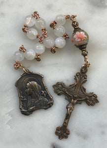 Lilies and Moonstone Single Decade Rosary - Bronze - Virgin Mary CeCeAgnes
