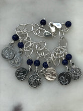 Load image into Gallery viewer, Beautiful Seven Sorrows Rosary Charm Bracelet - Sterling Silver Chain - Antique Reproduction Medals - Lapis Gemstones CeCeAgnes
