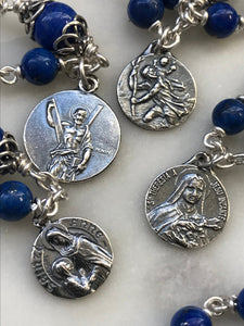 Sterling Silver AAA Lapis Lazuli Gemstone Rosary - Antique Reproduction Medals - Virgo Maria CeCeAgnes