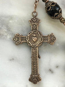 Blessed Sacrament Single Decade Rosary - Onyx and Bronze - Sacred Heart Crucifix - Tenner CeCeAgnes