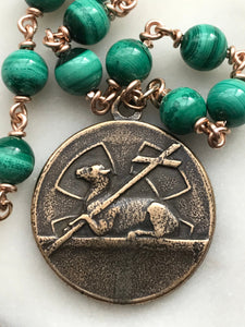 Agnus Dei Pocket Rosary - Green Tenner - Malachite Gemstones - Bronze Medals - Easter Single Decade Rosary CeCeAgnes