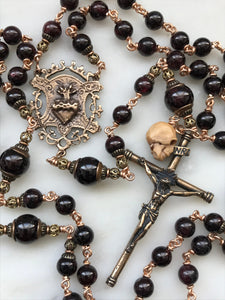 Sacred Heart Rosary - Garnet and Bronze CeCeAgnes