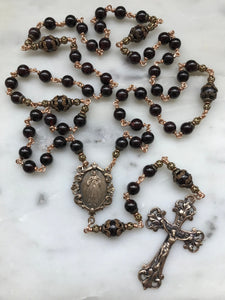 Divine Mercy Chaplet Rosary - Red Wine Garnet Gemstones and Bronze CeCeAgnes