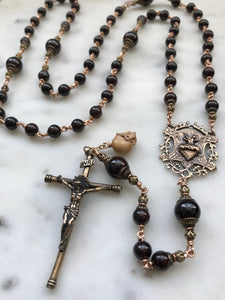 Sacred Heart Rosary - Garnet and Bronze CeCeAgnes