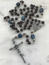Load image into Gallery viewer, Garnet and Kyanite Gemstone Rosary - Sterling Silver - Reproductions of Antique Medals CeCeAgnes
