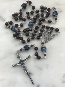 Garnet and Kyanite Gemstone Rosary - Sterling Silver - Reproductions of Antique Medals CeCeAgnes