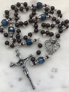 Garnet and Kyanite Gemstone Rosary - Sterling Silver - Reproductions of Antique Medals CeCeAgnes
