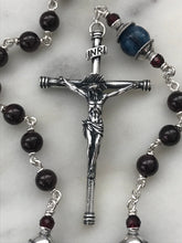 Load image into Gallery viewer, Garnet and Kyanite Gemstone Rosary - Sterling Silver - Reproductions of Antique Medals CeCeAgnes
