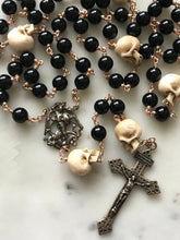 Load image into Gallery viewer, Memento Mori Rosary - Saint Michael- Onyx and Ox Bone Skulls - Bronze - Wire-wrapped - Pardon Crucifix CeCeAgnes
