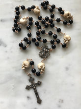 Load image into Gallery viewer, Memento Mori Rosary - Saint Michael- Onyx and Ox Bone Skulls - Bronze - Wire-wrapped - Pardon Crucifix CeCeAgnes
