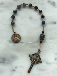King Saint Louis Pocket Rosary - Crown of Thorns - Dark Aquamarine and Bronze- Single Decade Tenner CeCeAgnes