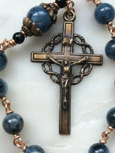 Load image into Gallery viewer, King Saint Louis Pocket Rosary - Crown of Thorns - Dark Aquamarine and Bronze- Single Decade Tenner CeCeAgnes
