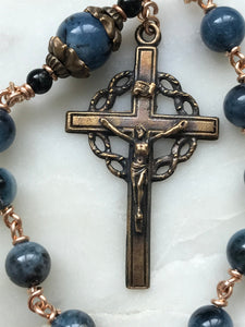 King Saint Louis Pocket Rosary - Crown of Thorns - Dark Aquamarine and Bronze- Single Decade Tenner CeCeAgnes