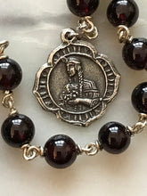 Load image into Gallery viewer, Saint Kateri Tekakwitha Tenner - Lily of the Mohawks Garnet Gemstone Rosary - Argentium and Sterling Silver - Single Decade Rosary CeCeAgnes
