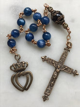Load image into Gallery viewer, Sacred and Immaculate Heart Rosary - Blue Kyanite and Blood Red Garnet - Bronze - Wire-wrapped Tenner - French Crucifix CeCeAgnes
