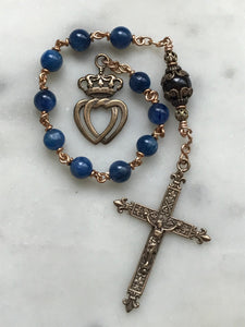 Sacred and Immaculate Heart Rosary - Blue Kyanite and Blood Red Garnet - Bronze - Wire-wrapped Tenner - French Crucifix CeCeAgnes