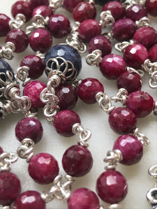 Brilliant Ruby and Sapphire Gemstone Rosary - Sterling Silver CeCeAgnes