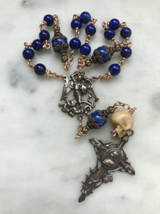 Saint Joan Chaplet - Wire wrapped - Lapis Lazuli Gemstones - Bronze - St. Michael - CeCeAgnes