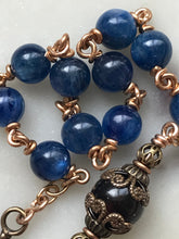 Load image into Gallery viewer, Sacred and Immaculate Heart Rosary - Blue Kyanite and Blood Red Garnet - Bronze - Wire-wrapped Tenner - French Crucifix CeCeAgnes
