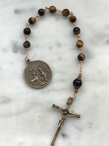 Saint Anthony Rosary - Tiger eye and Bronze - Single Decade Tenner