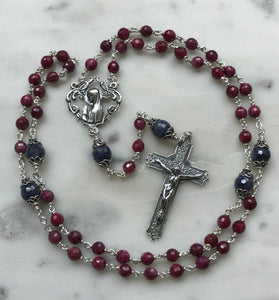 Brilliant Ruby and Sapphire Gemstone Rosary - Sterling Silver CeCeAgnes