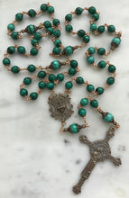Load image into Gallery viewer, Beautiful Green Malachite Rosary - Bronze - Sacred Heart - CeCeAgnes
