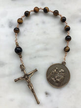 Load image into Gallery viewer, Saint Anthony Rosary - Tiger eye and Bronze - Single Decade Tenner
