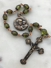 Load image into Gallery viewer, Saint Augustine Pocket Rosary - Peridot and Bronze - Single Decade Tenner -August - CeCeAgnes
