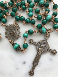Beautiful Green Malachite Rosary - Bronze - Sacred Heart - CeCeAgnes