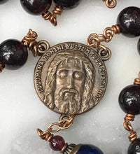 Load image into Gallery viewer, Holy Face of Jesus Rosary - Garnet and Kyanite Gemstones and Solid Bronze - Angels Crucifix CeCeAgnes
