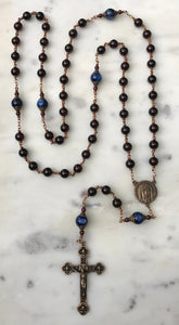 Holy Face of Jesus Rosary - Garnet and Kyanite Gemstones and Solid Bronze - Angels Crucifix CeCeAgnes