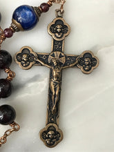 Load image into Gallery viewer, Holy Face of Jesus Rosary - Garnet and Kyanite Gemstones and Solid Bronze - Angels Crucifix CeCeAgnes
