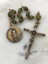 Load image into Gallery viewer, Saint Lawrence Pocket Rosary - Peridot and Bronze - Single Decade Tenner -August - CeCeAgnes
