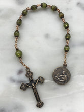 Load image into Gallery viewer, Saint Augustine Pocket Rosary - Peridot and Bronze - Single Decade Tenner -August - CeCeAgnes
