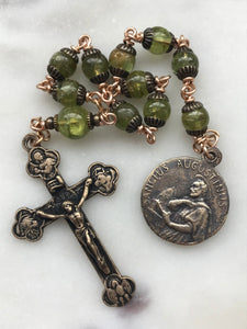 Saint Augustine Pocket Rosary - Peridot and Bronze - Single Decade Tenner -August - CeCeAgnes