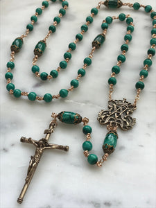 Green Malachite Rosary - Bronze - Marian Auspice - Virgin Mary - Spanish Crucifix CeCeAgnes