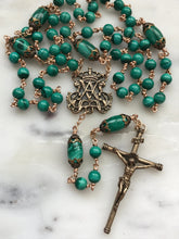 Load image into Gallery viewer, Green Malachite Rosary - Bronze - Marian Auspice - Virgin Mary - Spanish Crucifix CeCeAgnes
